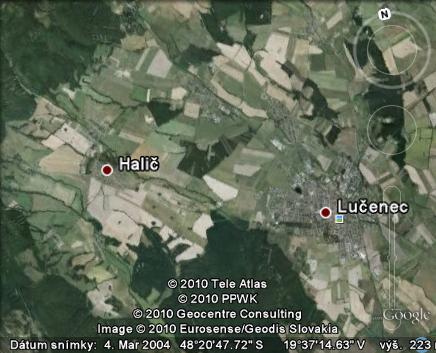 satelitná mapa okolia Haliča
